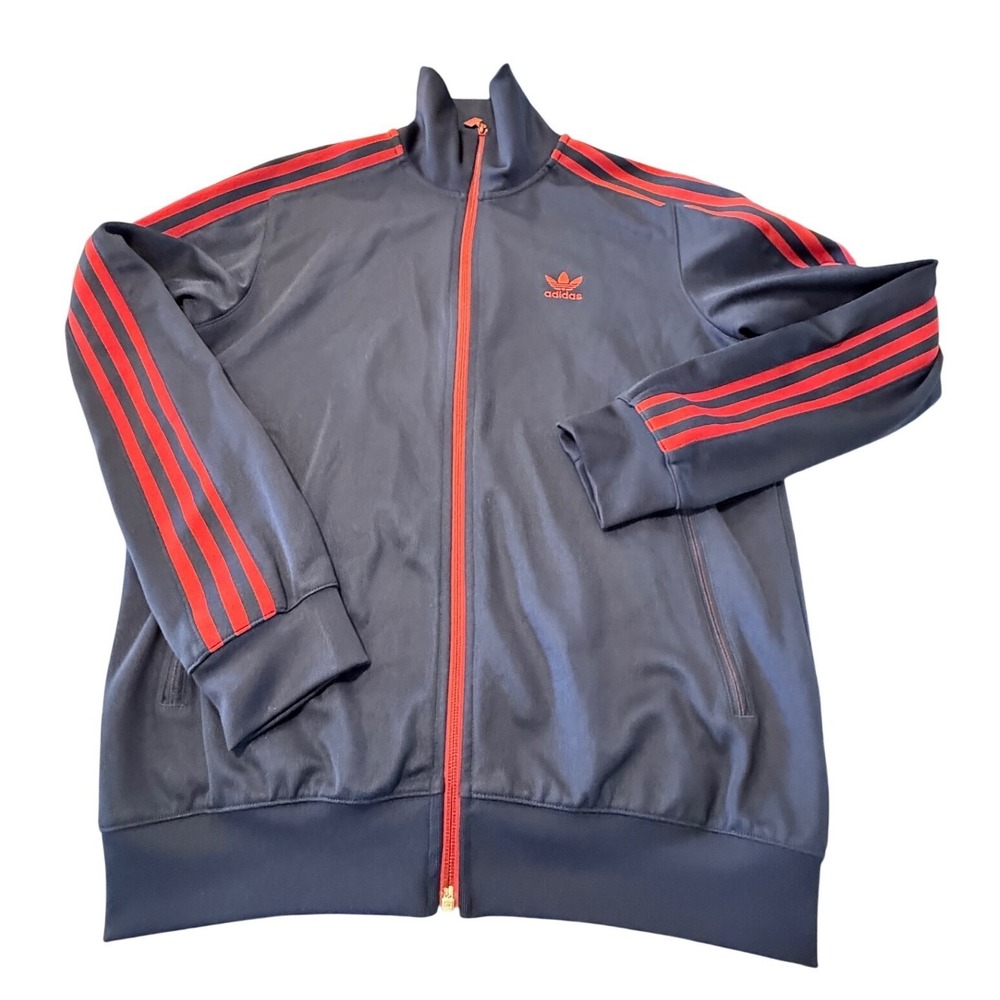 Adidas Originals Mens M Navy Blue Red Stripe Trefoil Track Jacket Full Zip